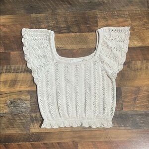 Freshman 1996 Cream Crochet Ruffle Sleeve Top (M)